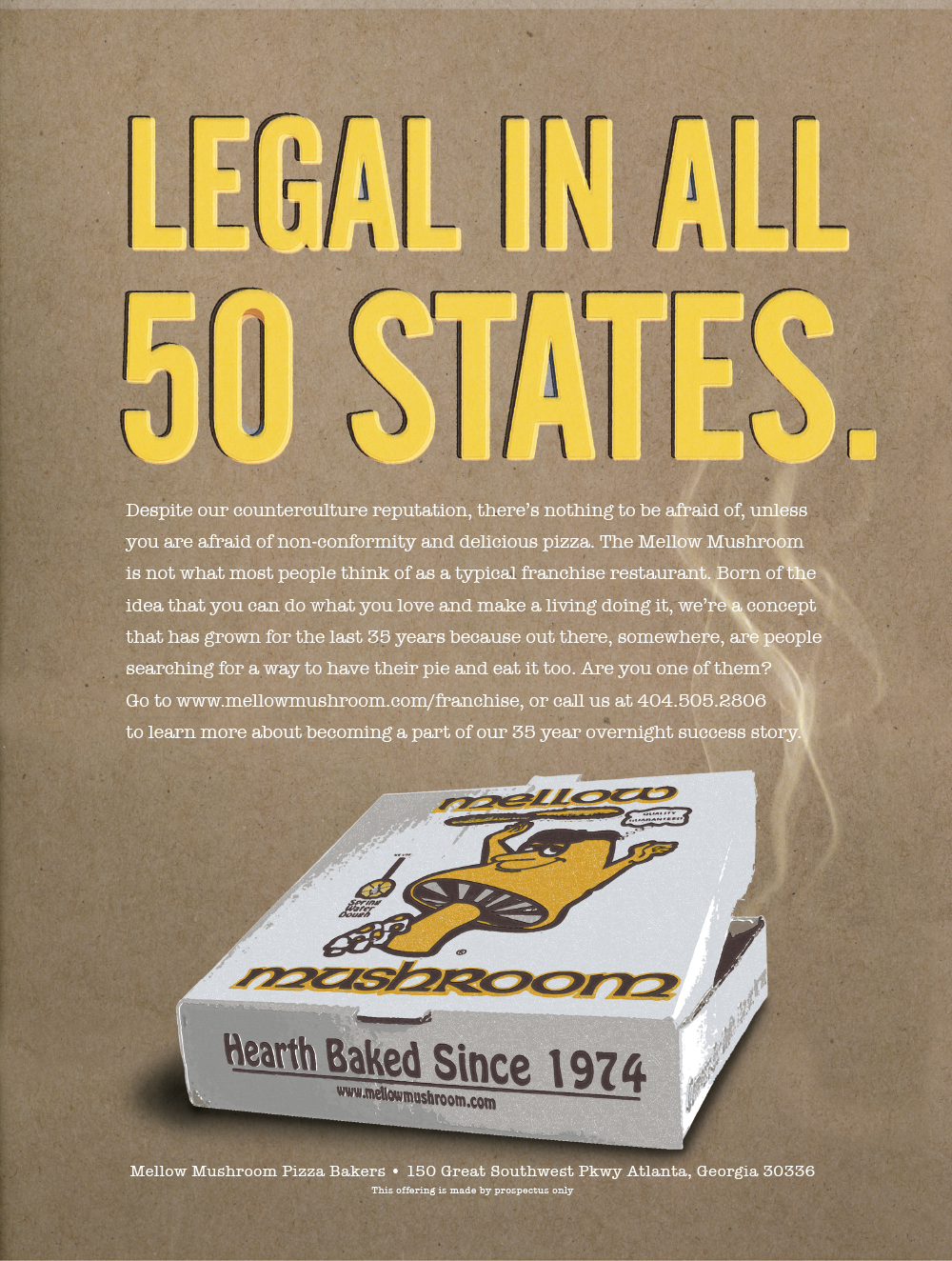 Legal in 50 states franchise advertisement